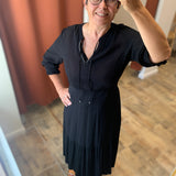 Robe longue manches smockées - Noire - IKKS WOMEN
