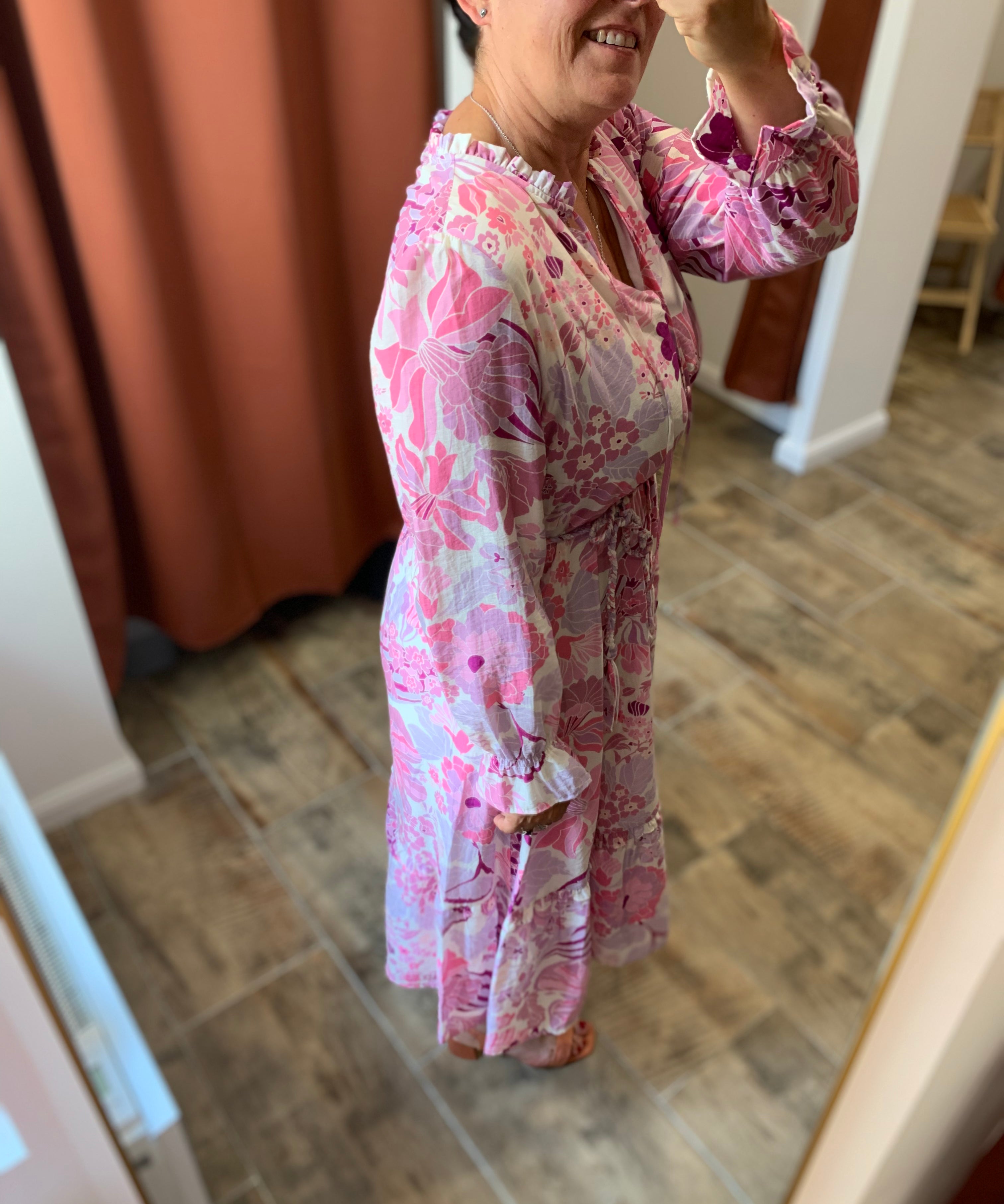 Robe midi imprimé fleuri Marilene - Le Pacha Pink - FABIENNE CHAPOT