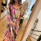 Robe midi trapèze à rayures aquarelle Cosmic - Mauve - SUNCOO