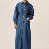 Robe chemise longue en jean Loreen - Stone - DES PETITS HAUTS