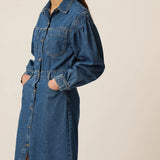 Robe chemise longue en jean Loreen - Stone - DES PETITS HAUTS
