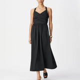 Robe chic en taffetas à bretelles croisées B330535 - Noire - DES PETITS HAUTS