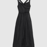 Robe chic en taffetas à bretelles croisées B330535 - Noire - DES PETITS HAUTS