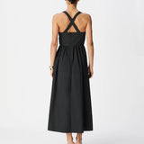 Robe chic en taffetas à bretelles croisées B330535 - Noire - DES PETITS HAUTS
