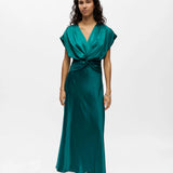 Robe cocktail satinée avec nœud à la taille Objlia - Vert émeraude - OBJECT