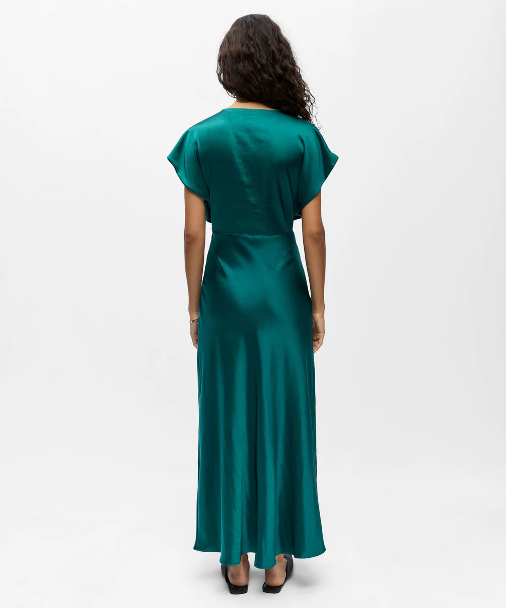 Robe cocktail satinée avec nœud à la taille Objlia - Vert émeraude - OBJECT