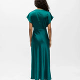 Robe cocktail satinée avec nœud à la taille Objlia - Vert émeraude - OBJECT