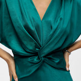 Robe cocktail satinée avec nœud à la taille Objlia - Vert émeraude - OBJECT