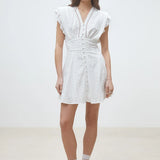 Robe courte boutonnée taille smockée Cybille - Blanc cassé - SUNCOO