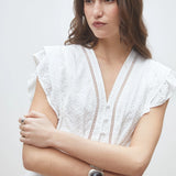 Robe courte boutonnée taille smockée Cybille - Blanc cassé - SUNCOO