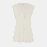 Robe courte boutonnée taille smockée Cybille - Blanc cassé - SUNCOO