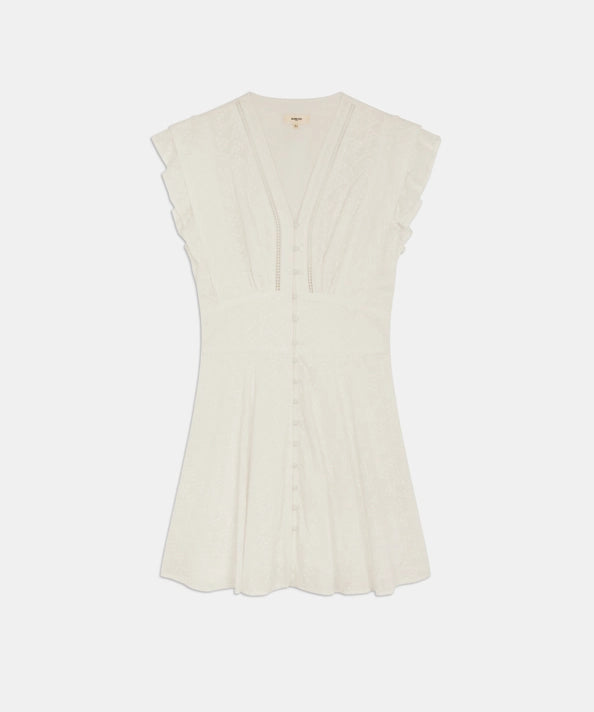 Robe courte boutonnée taille smockée Cybille - Blanc cassé - SUNCOO