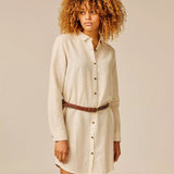 Robe courte chemise en lin Tarmore - Sable - SUN VALLEY FEMME
