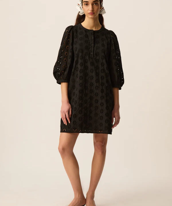 Robe courte en broderie anglaise florale Sophocle - Noir - DES PETITS HAUTS