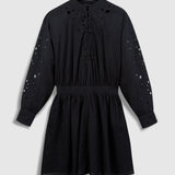 Robe courte en voile de coton brodée B330305 - Noire - IKKS WOMEN