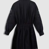 Robe courte en voile de coton brodée B330305 - Noire - IKKS WOMEN
