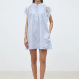 Robe courte évasée à rayures et détails brodés Cidji - Bleu - SUNCOO