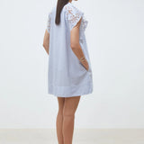 Robe courte évasée à rayures et détails brodés Cidji - Bleu - SUNCOO