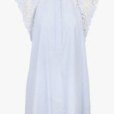 Robe courte évasée à rayures et détails brodés Cidji - Bleu - SUNCOO
