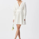 Robe courte plissée en popeline de coton B330215 - Ecru - IKKS WOMEN