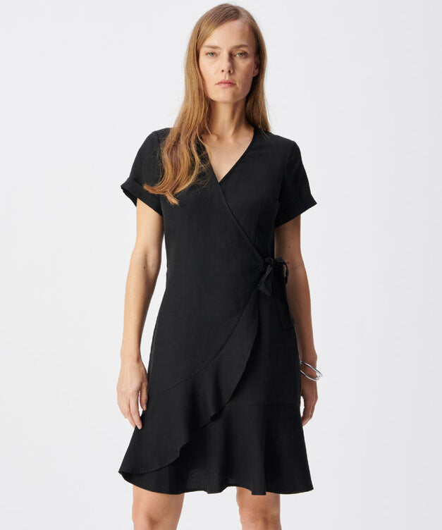 Robe courte portefeuille à volant B330185 - Noire - IKKS WOMEN