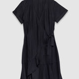 Robe courte portefeuille à volant B330185 - Noire - IKKS WOMEN