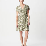 Robe courte portefeuille imprimée à nouer B330795 - Kaki - IKKS WOMEN