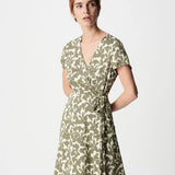 Robe courte portefeuille imprimée à nouer B330795 - Kaki - IKKS WOMEN