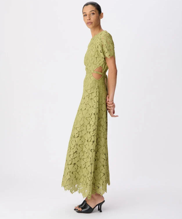 Robe de soirée longue cut-out en dentelle Herva - Vert olive - IKKS WOMEN