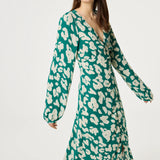 Robe fluide boutonnée sur le devant fleurie Ana - Vert - FABIENNE CHAPOT