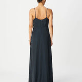 Robe longue avec boutons et fines bretelles en satin B330515 - Marine - IKKS WOMEN
