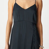 Robe longue avec boutons et fines bretelles en satin B330515 - Marine - IKKS WOMEN
