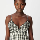 Robe longue bohème à carreaux et broderies Yvia - Ecru & Noir - IKKS WOMEN