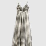 Robe longue bohème à carreaux et broderies Yvia - Ecru & Noir - IKKS WOMEN
