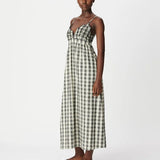 Robe longue bohème à carreaux et broderies Yvia - Ecru & Noir - IKKS WOMEN