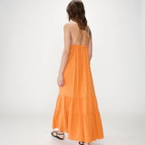 Robe longue évasée à dentelle avec buste Brodé Wynora - Orange - GRACE & MILA