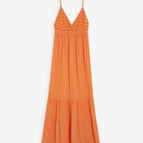 Robe longue évasée à dentelle avec buste Brodé Wynora - Orange - GRACE & MILA