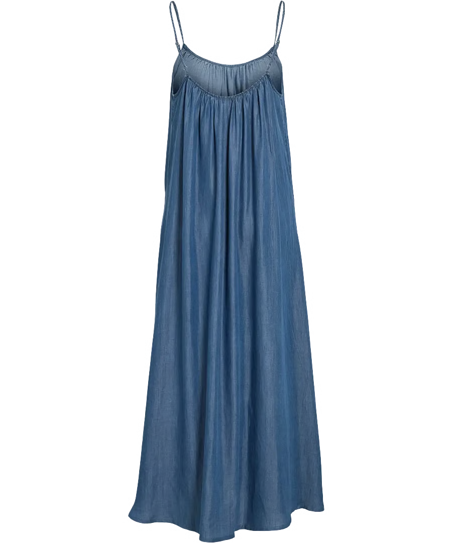 Robe maxi chambray en jean à fines bretelles Vitevira - Bleu moyen - VILA