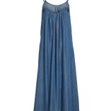 Robe maxi chambray en jean à fines bretelles Vitevira - Bleu moyen - VILA