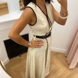 Robe midi portefeuille ceinturée Vijasmine - Beige & Noire - VILA