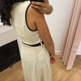 Robe midi portefeuille ceinturée Vijasmine - Beige & Noire - VILA