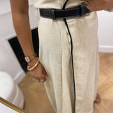 Robe midi portefeuille ceinturée Vijasmine - Beige & Noire - VILA