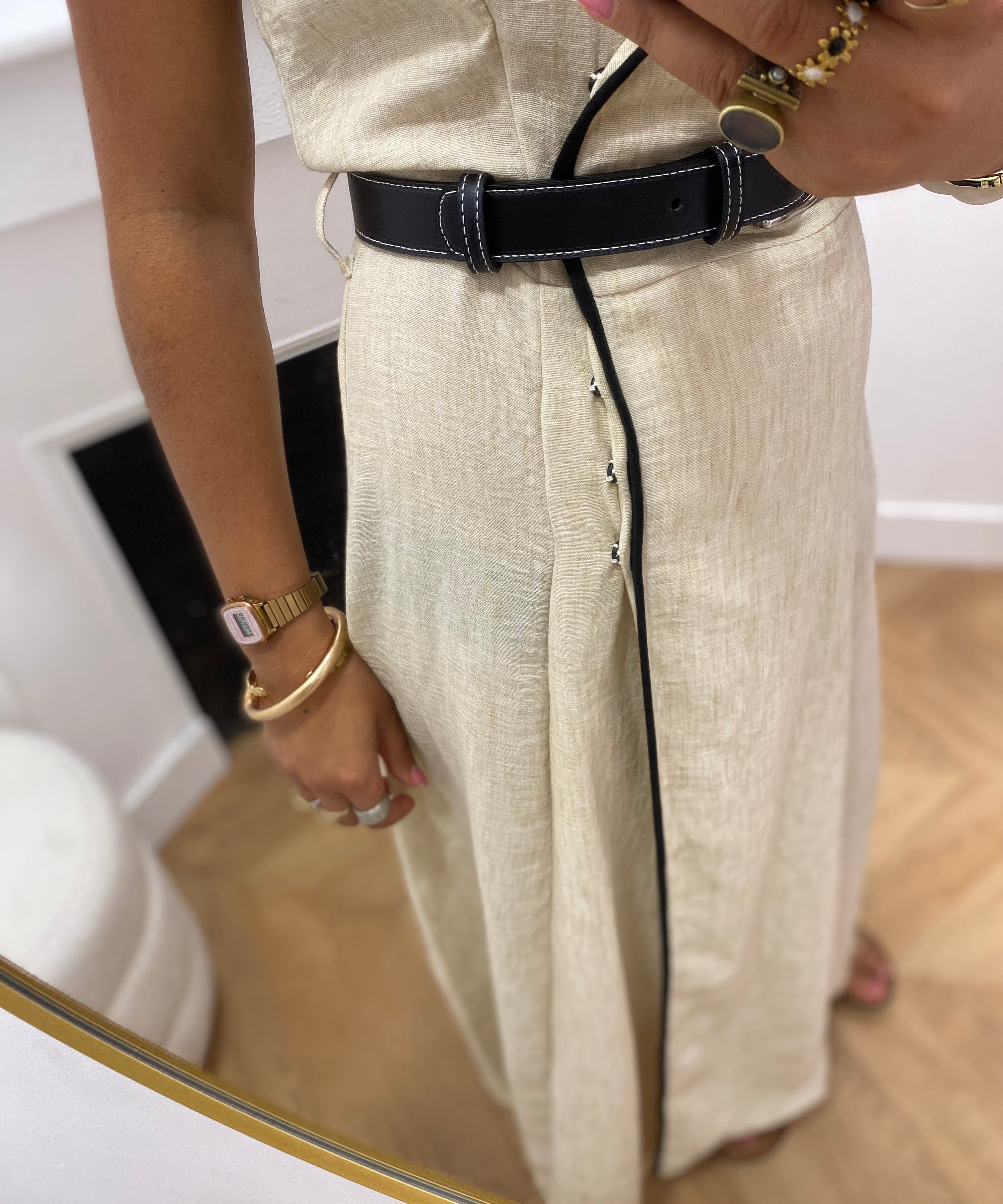Robe midi portefeuille ceinturée Vijasmine - Beige & Noire - VILA