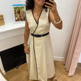 Robe midi portefeuille ceinturée Vijasmine - Beige & Noire - VILA