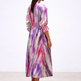 Robe midi trapèze à rayures aquarelle Cosmic - Mauve - SUNCOO