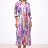 Robe midi trapèze à rayures aquarelle Cosmic - Mauve - SUNCOO