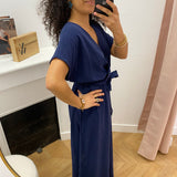 Robe longue portefeuille manches papillon avec encolure croisée Pollen - Marine - GRACE & MILA