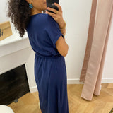 Robe longue portefeuille manches papillon avec encolure croisée Pollen - Marine - GRACE & MILA