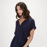Robe longue portefeuille manches papillon avec encolure croisée Pollen - Marine - GRACE & MILA