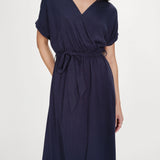 Robe longue portefeuille manches papillon avec encolure croisée Pollen - Marine - GRACE & MILA